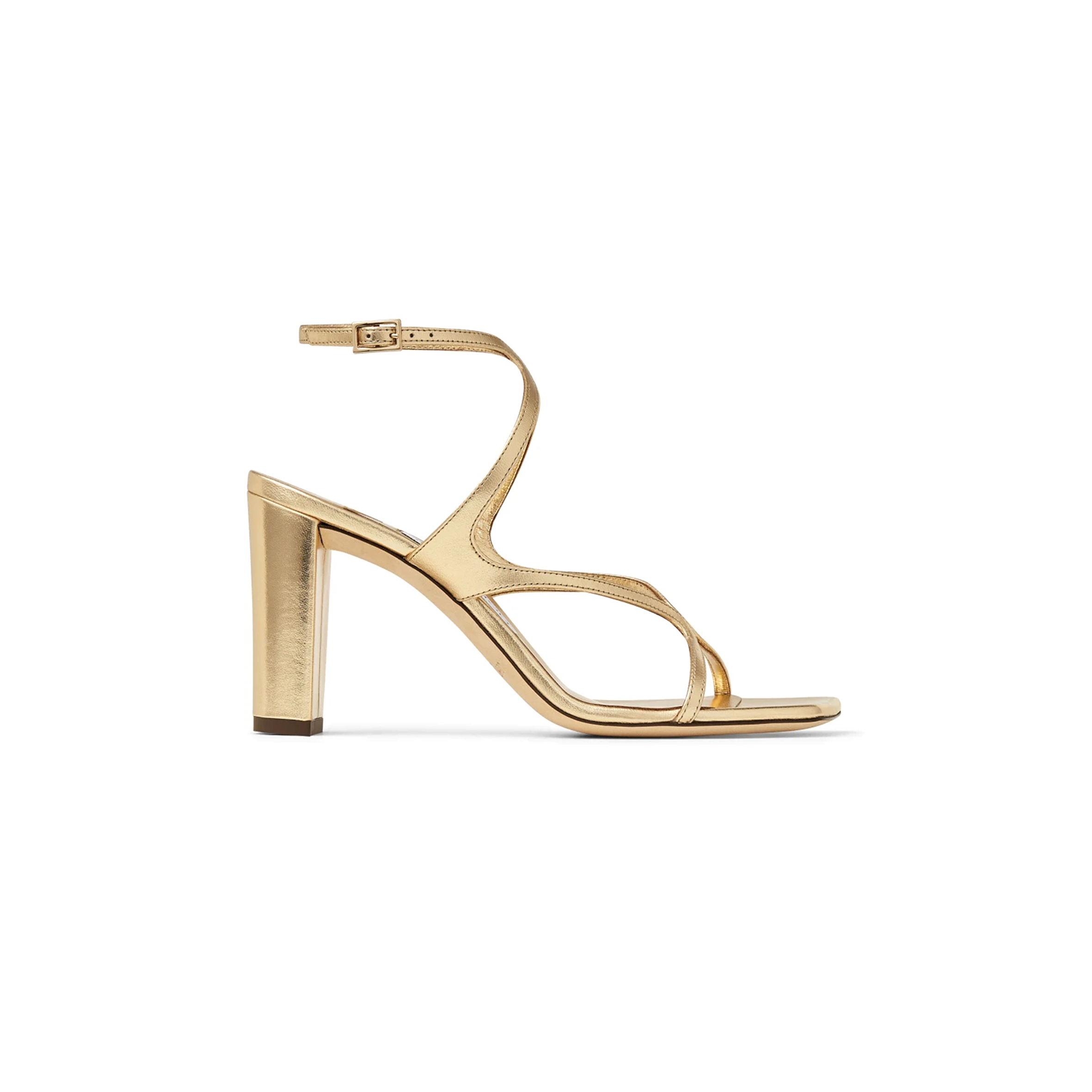 JIMMY CHOO AZIE 85 GOLD METALLIC NAPPA LEATHER SANDALS AZIE85MNA
